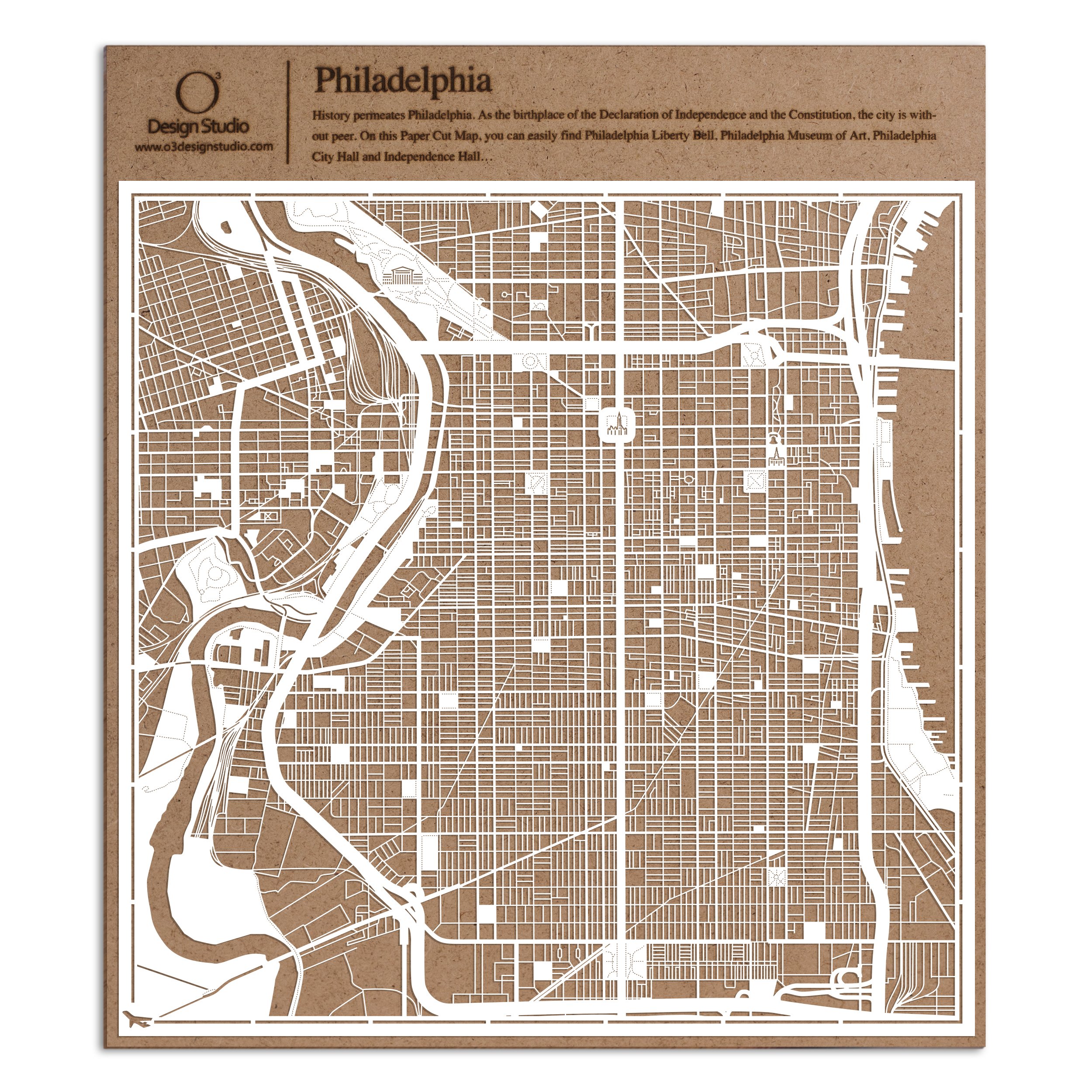 Philadelphia Paper Cut Map White 12×12 inches Paper Art