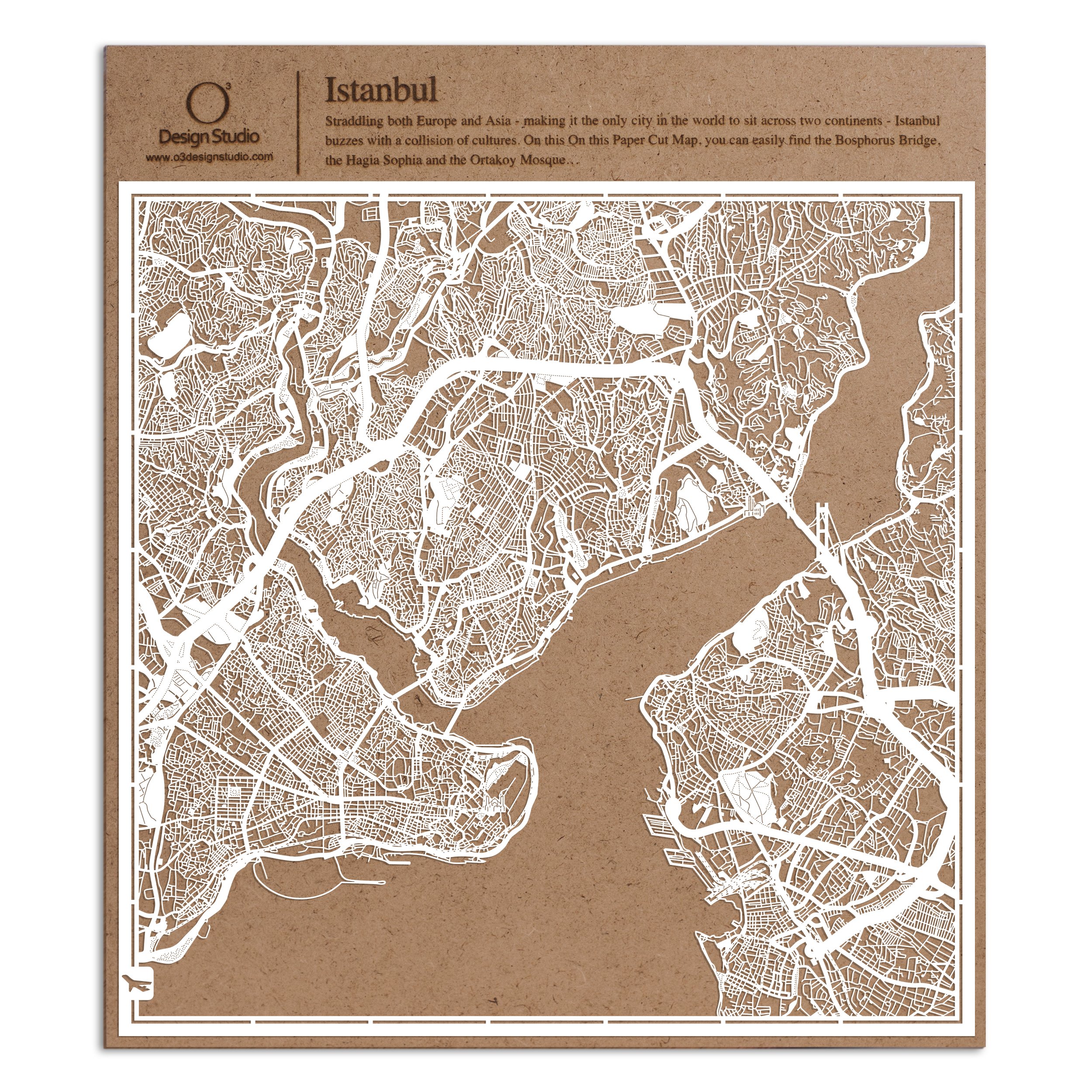 Istanbul Paper Cut Map White 30x30 cm Paper Art