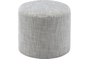 Wovenbyrd 19-Inch Wide Round Pouf Ottoman Footstool, Blue and White Stripe Fabric