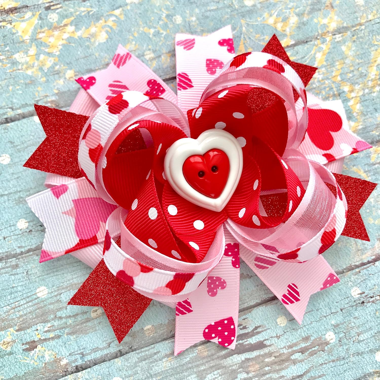 Amazon Com Valentine Hair Bow Red Pink White Hair Bow Large