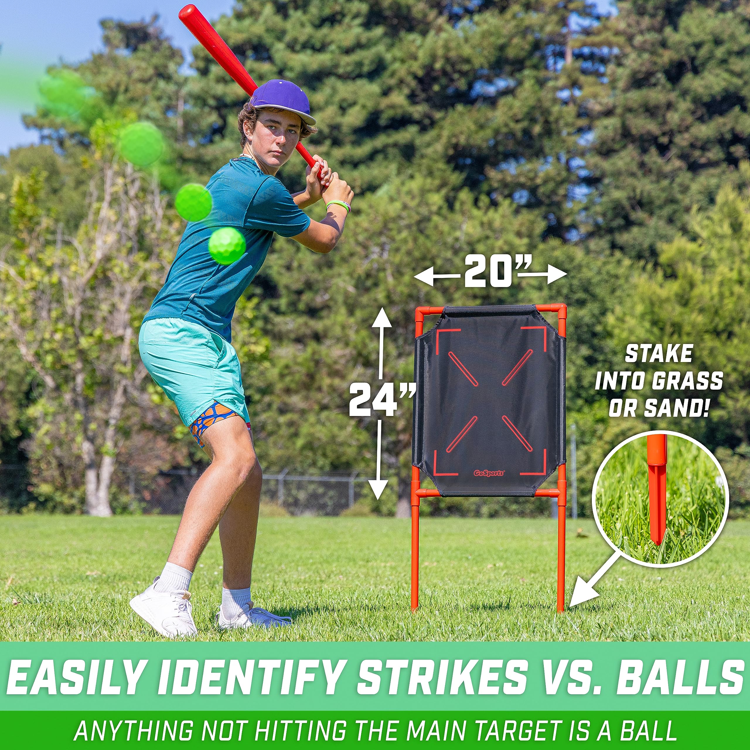 GoSports LotBall Backyard Baseball Bat, Ball and Strike Zone Set - Plastic Baseball Game for Kids