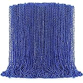 EOBOH 100PCS Mardi Gras Beads Necklace, Blue Bead Necklaces Stuff Bulk, 33" Christmas Necklace Party Supplies, Festival Parade Throw Accessories for Wedding Birthday Pirate Theme Party Decor