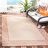 SAFAVIEH Washable Rug Outdoor Courtyard Collection - 6'7" x 9'6", Natural & Terracotta, Non-Shedding & Easy Cleaning, Ideal f