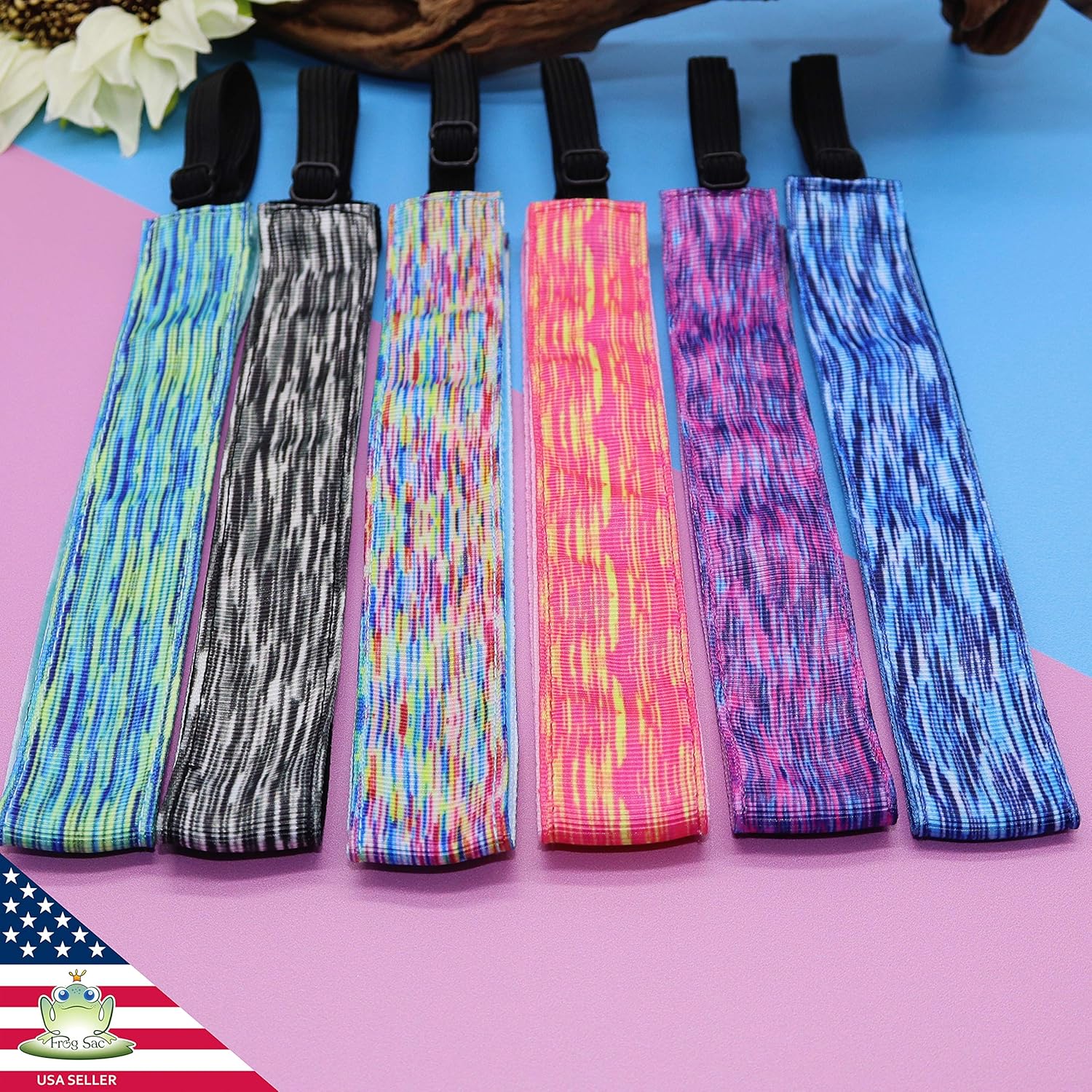 FROG SAC 6 PCS Space Tie Dye Headbands for Teen Girls, Adjustable No Slip Hairband Pack, Comfortable Tie-Dye Head Bands for Kids, Tiedye Hair Accessories Party Favors for Women, VSCO Girl Headband: Beauty