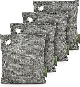 Bamboo Charcoal Air Purifying Bags 4 Pack 200g - Activated Charcoal Odor Eliminator and Moisture Absorber - Natural Air Fresheners for Home - Car Air Fresheners - Shoe Deodorizer - Pet Odor Eliminator