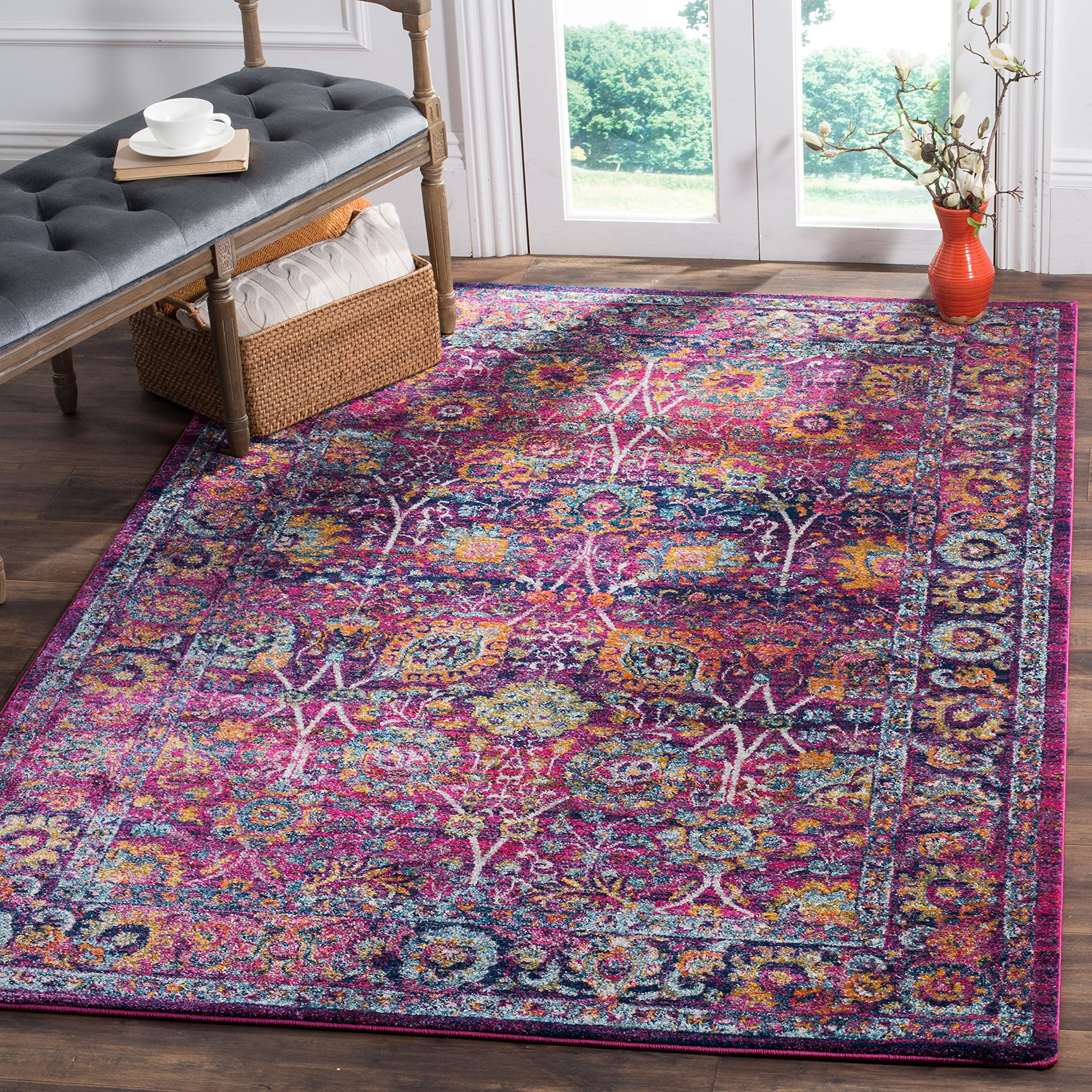 Safavieh Traditional Indoor Woven Rectangle Area Rug, Granada Collection, GRA352, in Fuchsia / Multi, 91 X 152 cm for Living Room, Bedroom or Any Indoor Space
