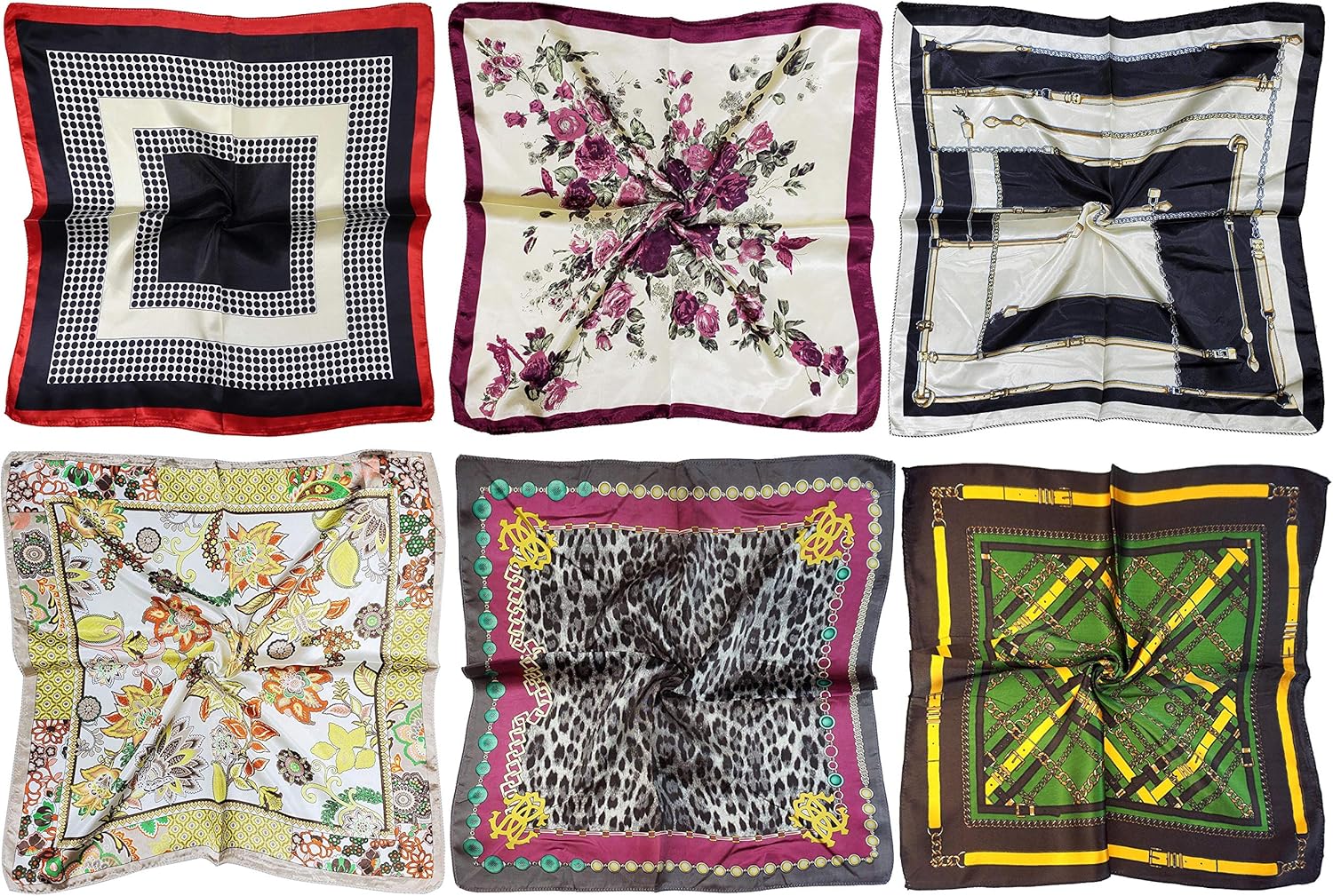 LilMents 12 Mixed Designs Small Square Satin Womens Neck Head Scarf Scarves Bundle Lot Set (Set B) at  Women’s Clothing store