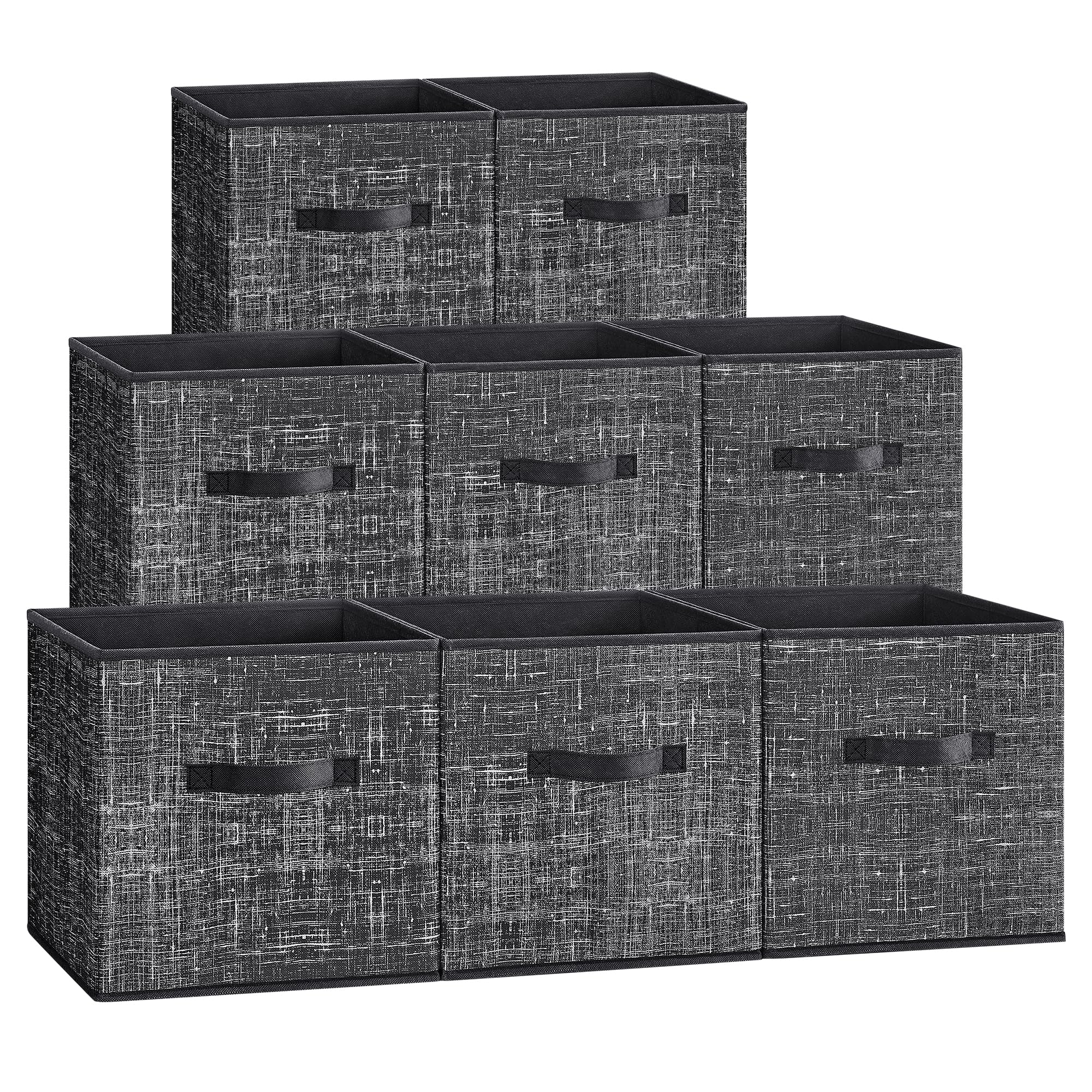 SONGMICS Storage Cubes, 11.8 x 11.8 x 11.8 Inches Non-Woven Fabric Bins with Double Handles, Set of 8, Closet Organizers for Shelves, Foldable, for Clothes, Ink Black UROB830B01 Image