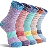 SAVALOS Merino Wool Hiking Socks Thermal Warm Winter Cozy Cushioned Moisture Wicking Crew Socks for Women 5 Pairs