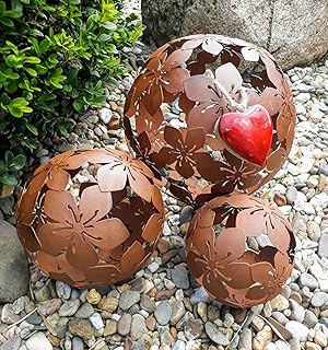 3er Set Dekokugeln Gartenkugeln Blume Metall 10+15+20cm Braun Rost-Optik Kugel Gartenkugel