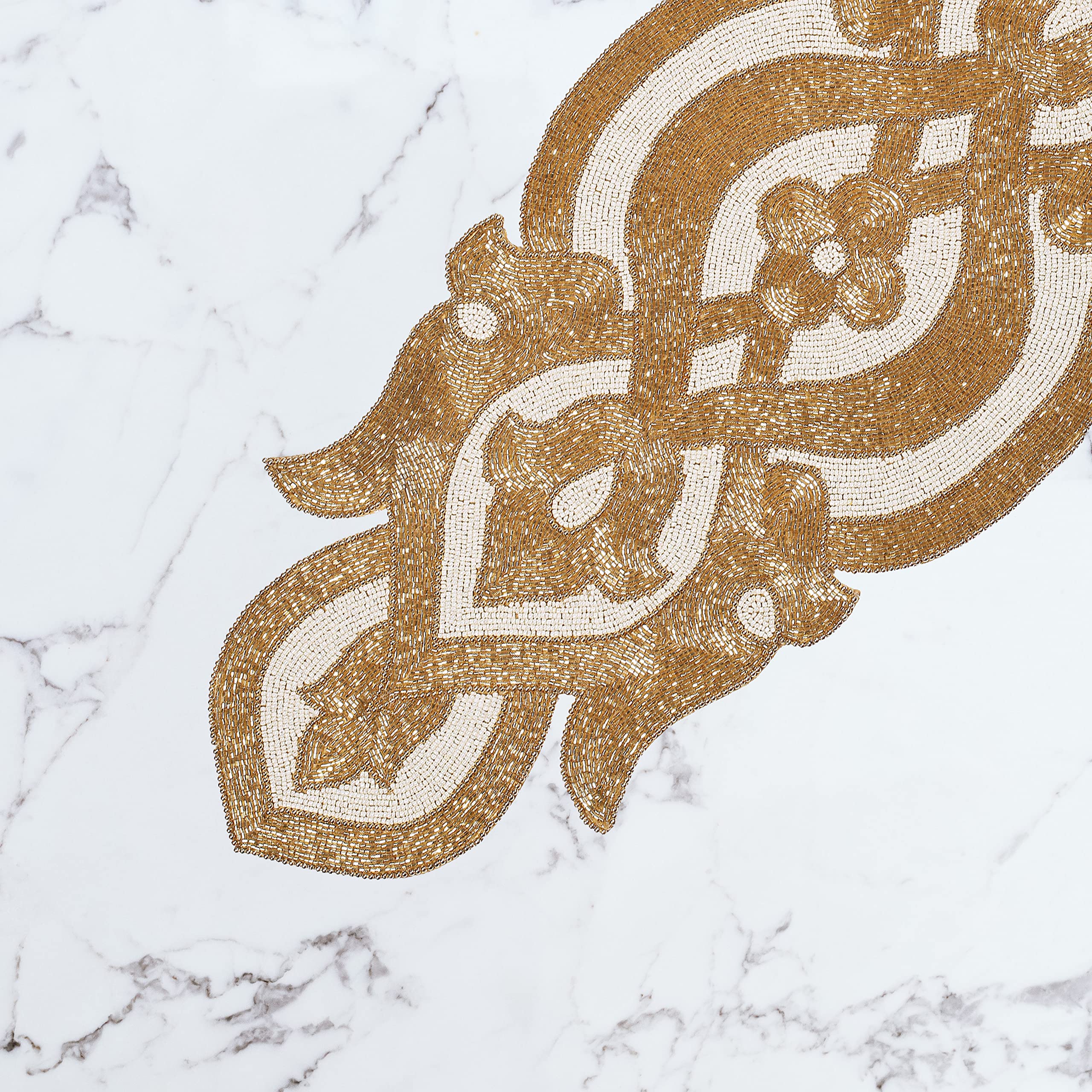 Lightnpro Infinity Table Runner Decorative Handmade Glitter Beads Hand Embroidered for Christmas Easter Wedding Family Party 13 x 36 Inch Gold Ivory