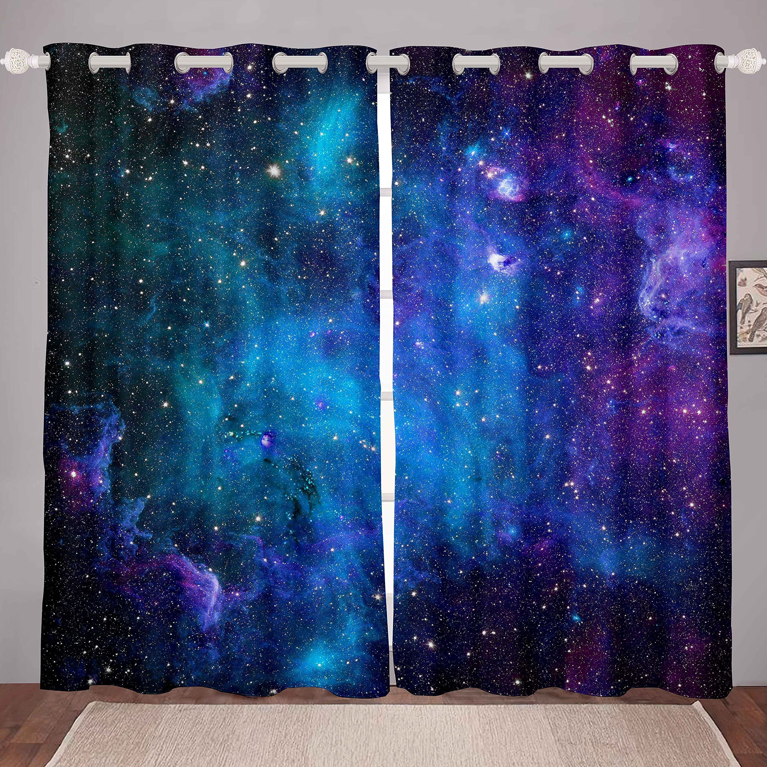 Loussiesd Galaxy Outer Space Curtains,W46x54,Multicolored13230,Living Room,Bedroom,Kitchen,Dining,Nursery Room