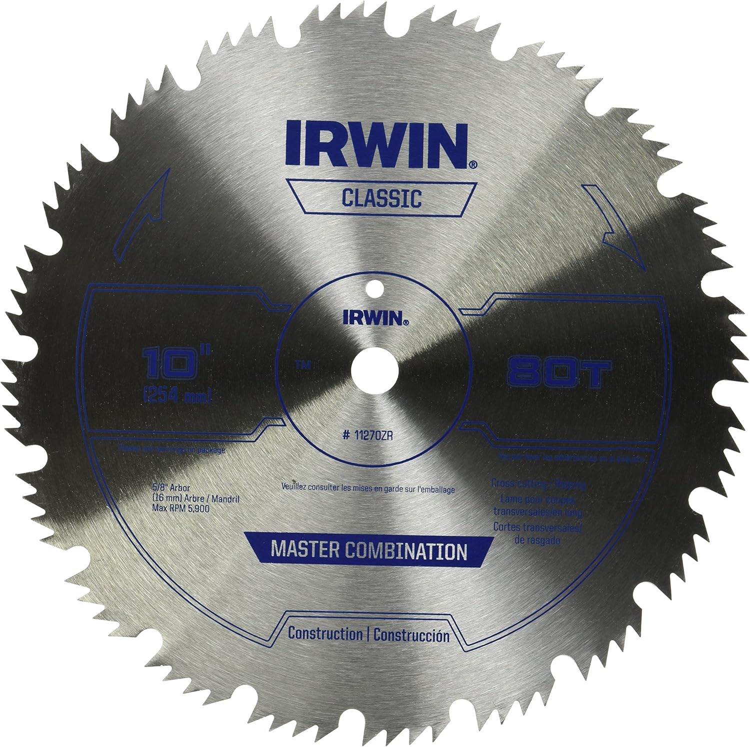 Irwin 11270 Master 10Inch 80 Tooth ATB Combination Saw Blade with 5/8