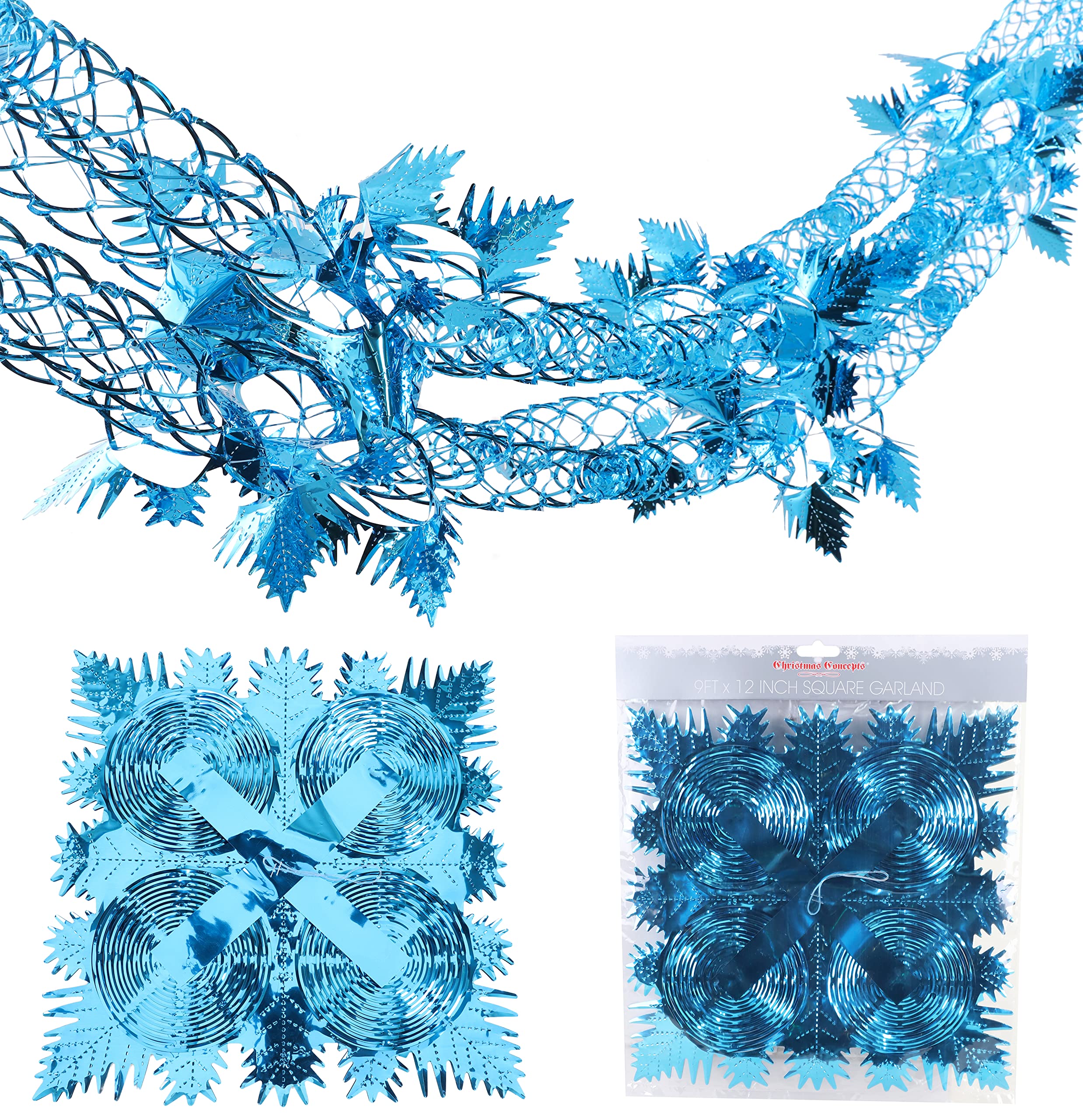 Christmas Concepts® 9ft x 1ft Large Square Foil Garland Festive Hanging Decoration – Christmas Trimming (Turquoise) — image 1