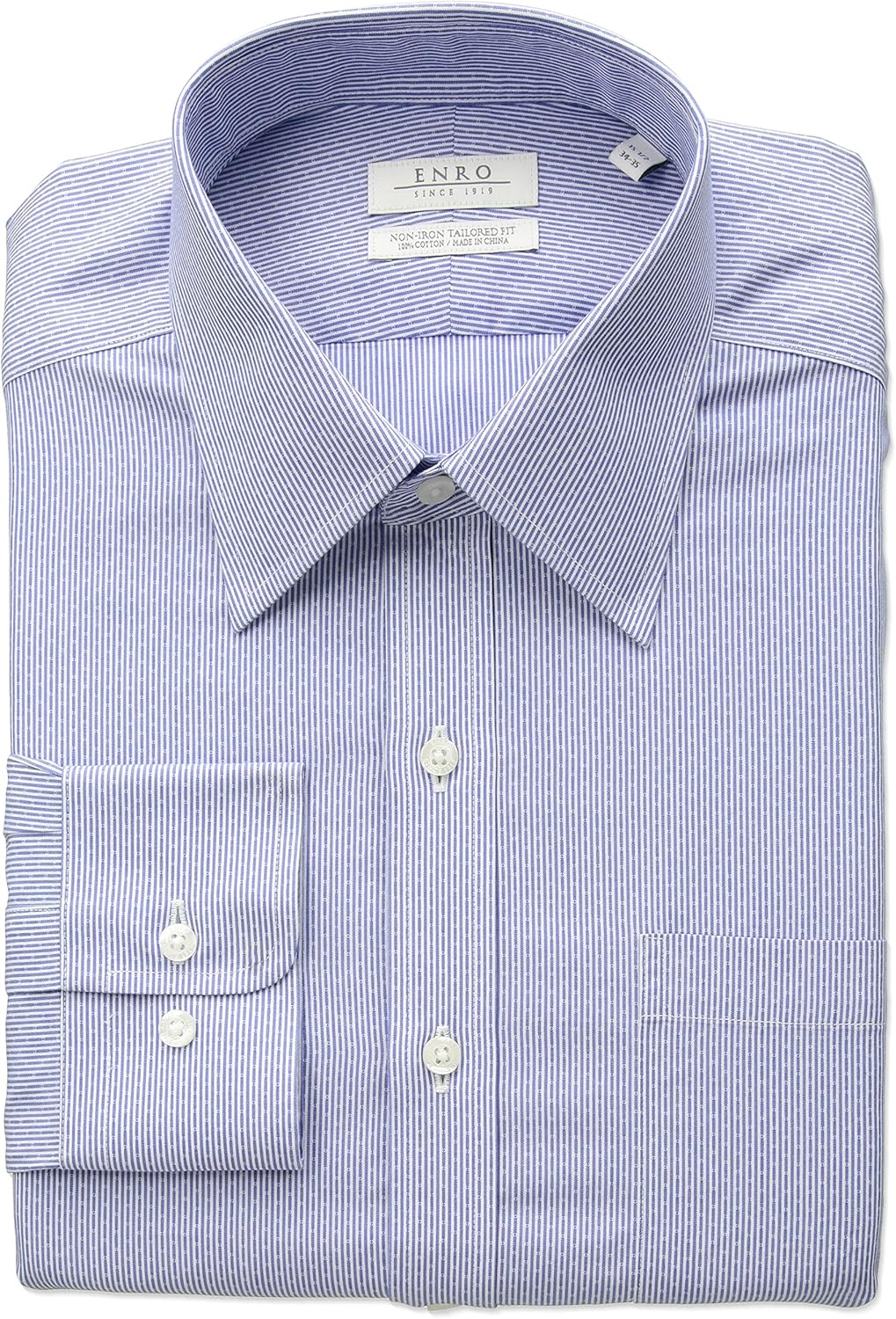 Enro Men's Tailored Fit NonIron Cotton Dobby Stripe Dress Shirt, Blue