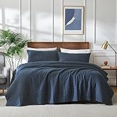 palassio Navy Blue Cotton Quilt Queen Size Bedding Sets with Pillow Shams, Lightweight Soft Bedspread Coverlet, Quilted Comforter Bed Cover for All Season, 3 Pieces, 90x96 inches