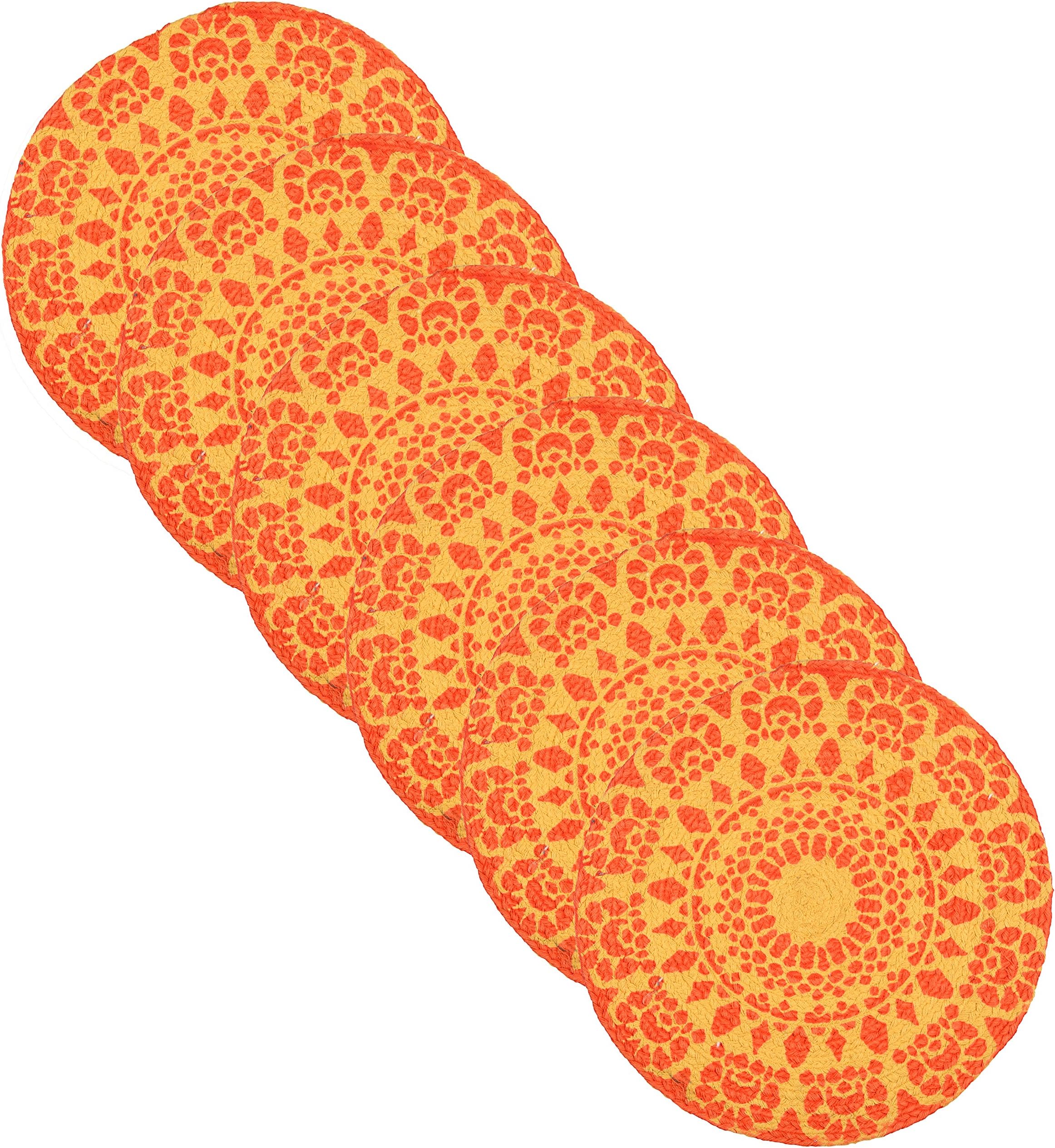 Tanish Cotton Orange Tablemats(Set of 6,Cotton,15" Round)