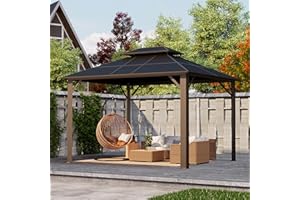 Kingdura Hardtop Gazebo 10'x10' with Double Polycarbonate Roof Canopy, Outdoor Gazebo with All-Weather Resistant Aluminum Frame Permanent Pavilion, UV Blocking for Patio Lawn Garden (Brown)