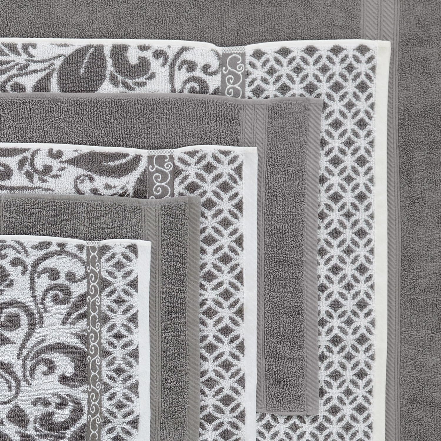 Amrapur Overseas | Trefoil Filigree 6 Piece Reversible Yarn Dyed Jacquard Towel Set (Platinum): Home & Kitchen