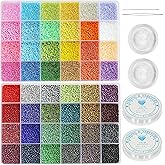 Nowsruiver Size 2mm Glass Seed Beads 48 Colors Total About 38400pcs,12/0 Small Seed Beads Kit Bracelet Beads with 24-Grid Storage Box for Jewelry Making