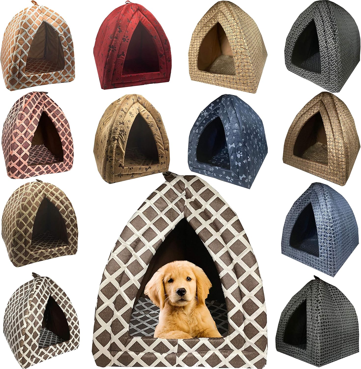 Pyramid Pet House Foldable Cat Puppy Small Dog Igloo Bed Pet Tent Soft Bed For Cat Kitten Dog & Puppy Extra Large Size 45cm x 45cm 49 cm (PAW BONE NAVY) - Image 3
