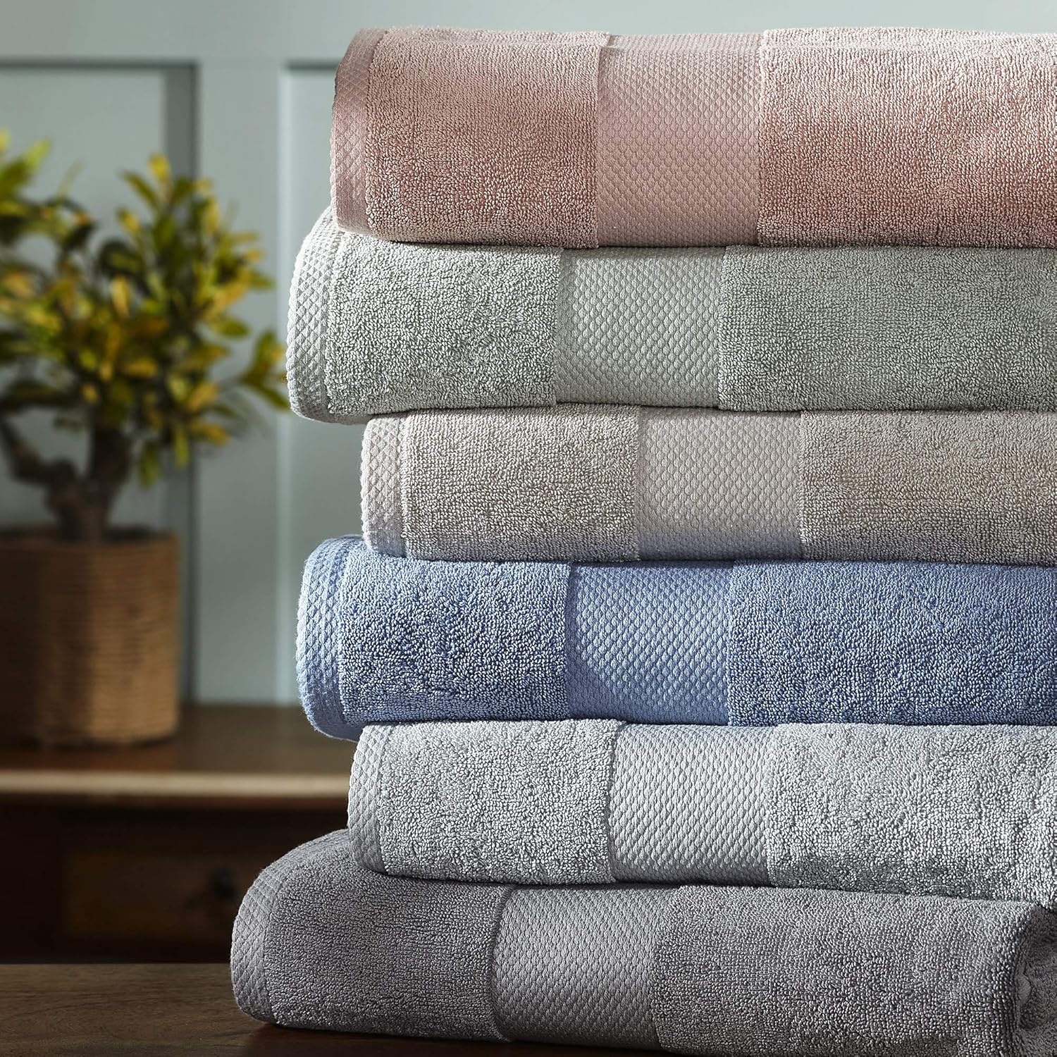 Amrapur Overseas 600 GSM 6-Piece Towel Set with Filgree Jacquard Border, Silver: Home & Kitchen