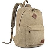 seemeroad Canvas College Laptop Backpack, Durable Rucksack, Travel Bag Fits 15.6 Inch Notebook for Men Women, Khaki