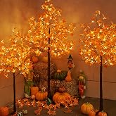 LIGHTSHARE 4+5+6FT Total 288LED Artificial Lighted Maple Tree Warm White Fall Decorations Indoor Outdoor, Orange