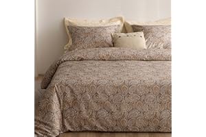 HeimenAogo Egyptian Cotton Duvet Cover King Size Sateen Weave, Silky Soft Boho Duvet Cover Zipper Closure, Long Staple Cotton Bed Linen Paisley Pattern 3 Pcs