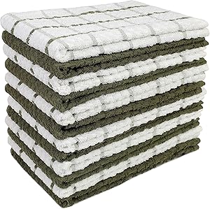 HomeLabels Kitchen Towels (12 Pack, 15 x 25 Inch) Cotton - Machine Washable - Extra Soft Set of 12 Sage and White Dobby Weave Dish Towels, Tea Towels-BarTowels-Absorbent-3Design-Dishcloth