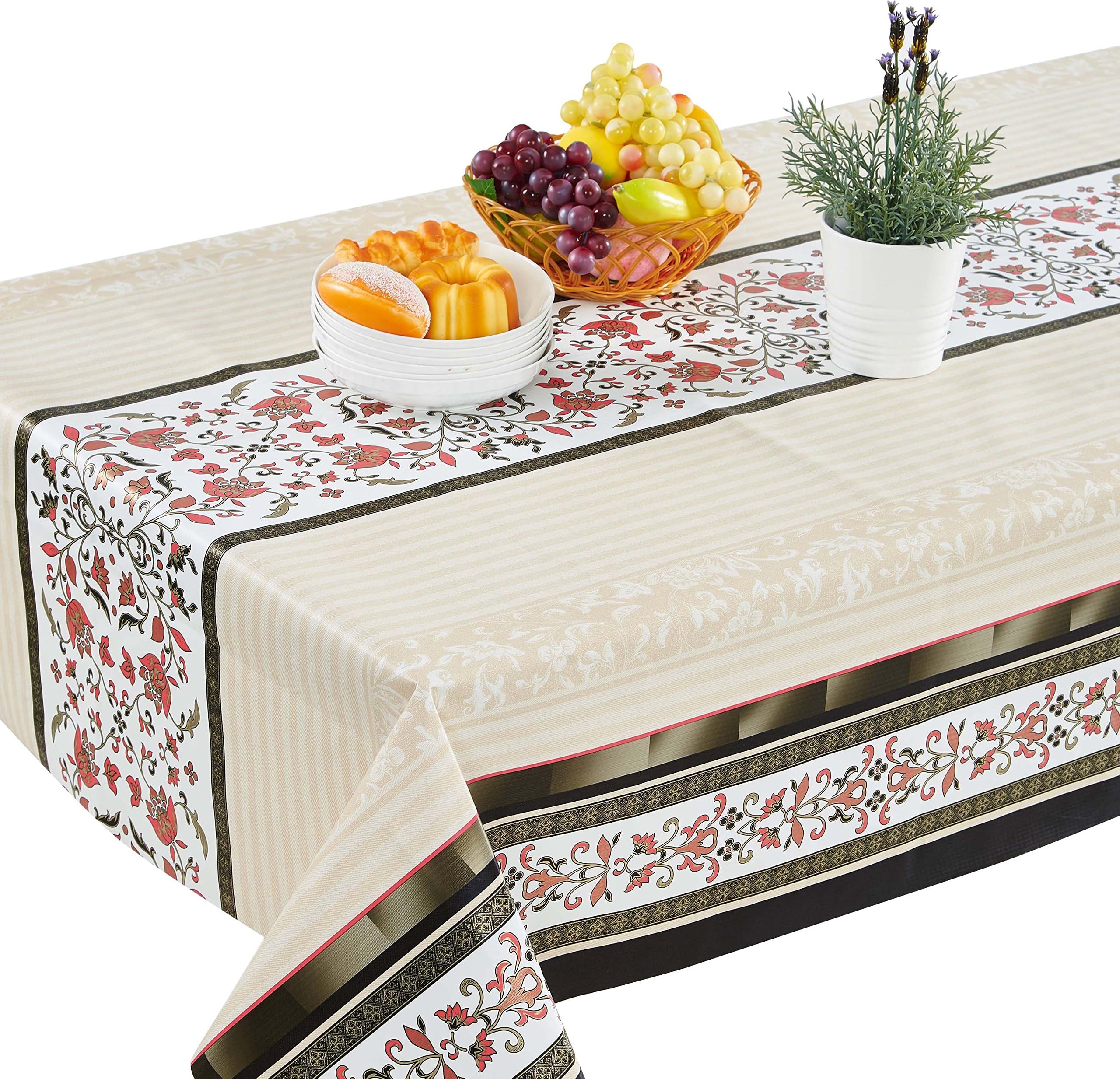 Topmail PVC Table Cloth Vinyl Floral Tablecloth Rectangular Table Runner Style 6ft Table Cover Wipe Clean Waterproof Tablecloth (140X220cm)