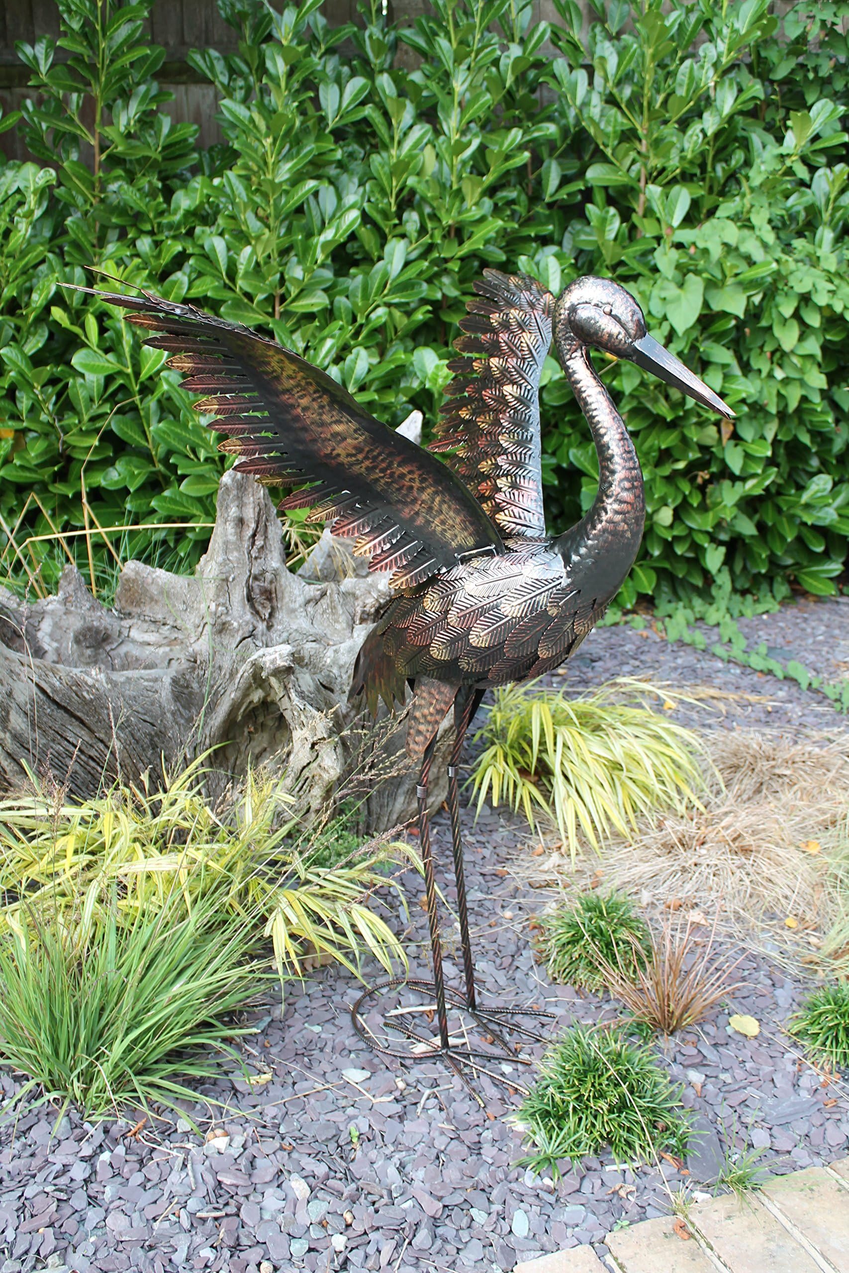 Garden Metal Statue Lawn Ornament (BRONZE CRANE WINGS UP)