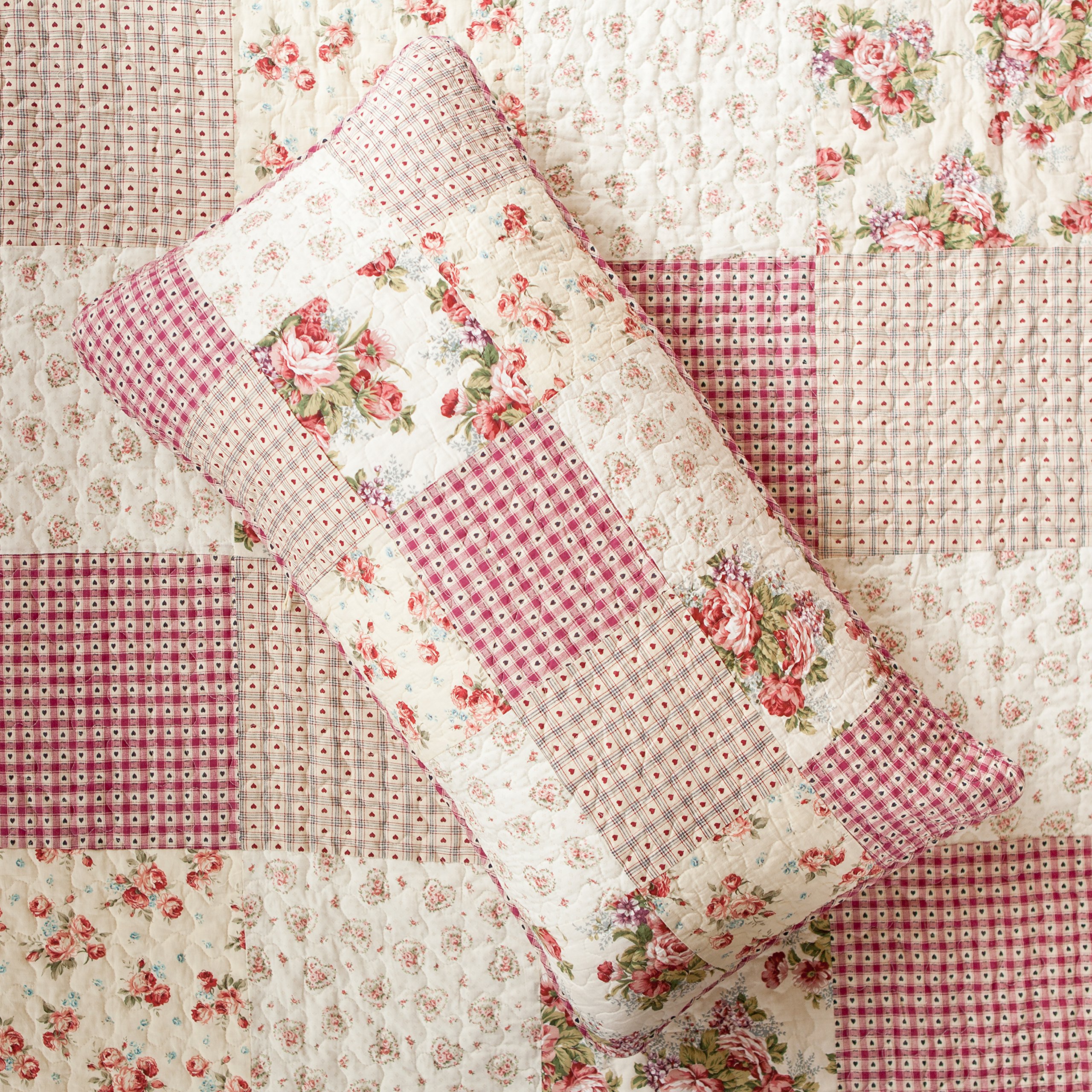 SLPR Country Roses 2Piece Real Patchwork Cotton Quilt Set (Twin) with 1 Sham PreWashed
