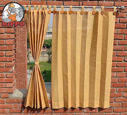 HIPPO Decorative Sun Blockage Fabric 4 X 4.5 ft Outdoor Loop Curtains (Beige) - 2 Nos