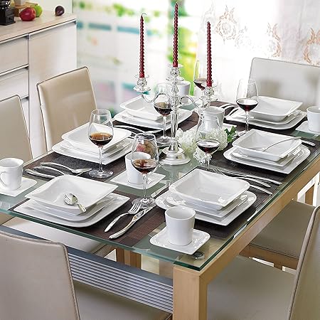 MALACASA, Serie Joesfa, 60 TLG. Cremeweiß Porzellan Geschirrset Kombiservice Tafelservice im eleganten Design mit je 12 Tasse