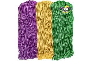 HUSKEIN 120PCS Mardi Gras Beads, 33" Beaded Necklace, Purple Gold Green Mardi Gras Accessories, Party Costume Necklaces Parade Throws Women Men Beads Bulk for Party Event Favors Supplies Decorations