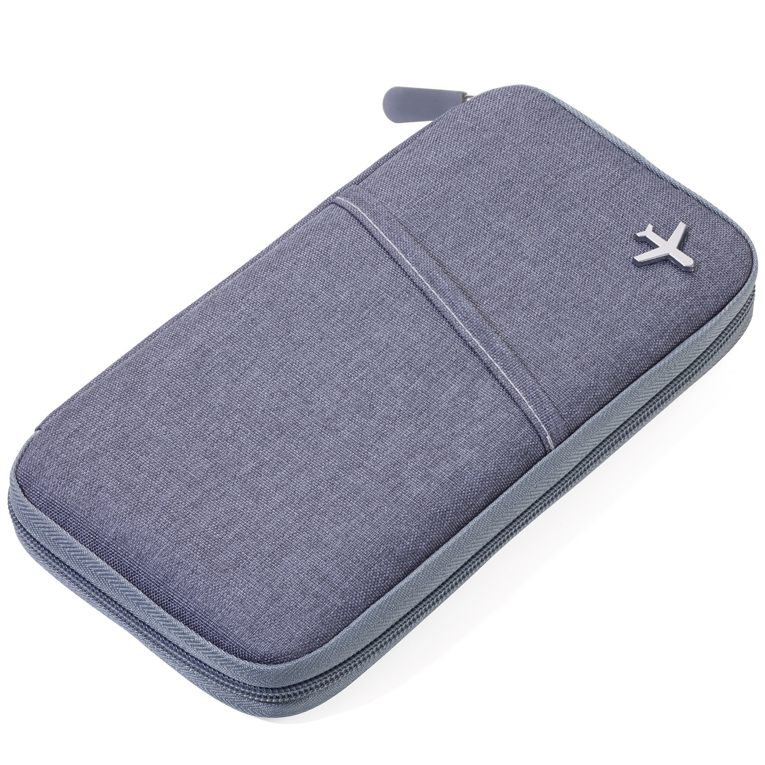 TROIKA Safe Flight TRV20/GY case for Travel documents, with Anti-scan Film for RFID Chips, Zip, 12 Inner compartments, Pen Loop, Made of Polyester, Grey/Orange, Original