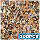 bobiagooo Gothic Halloween Sticker 100Pcs Waterproof Vinyl Skull Bat Spider | Non-Repeating Horror Aesthetic Decals for Teens Adults, Removable for Laptop Skateboard Journal