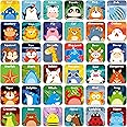 Hebayy 36 Pair Animals Matching Game Cartoon Flash Cards Erasable(72 PCs, Each Measures 2” X 2”)