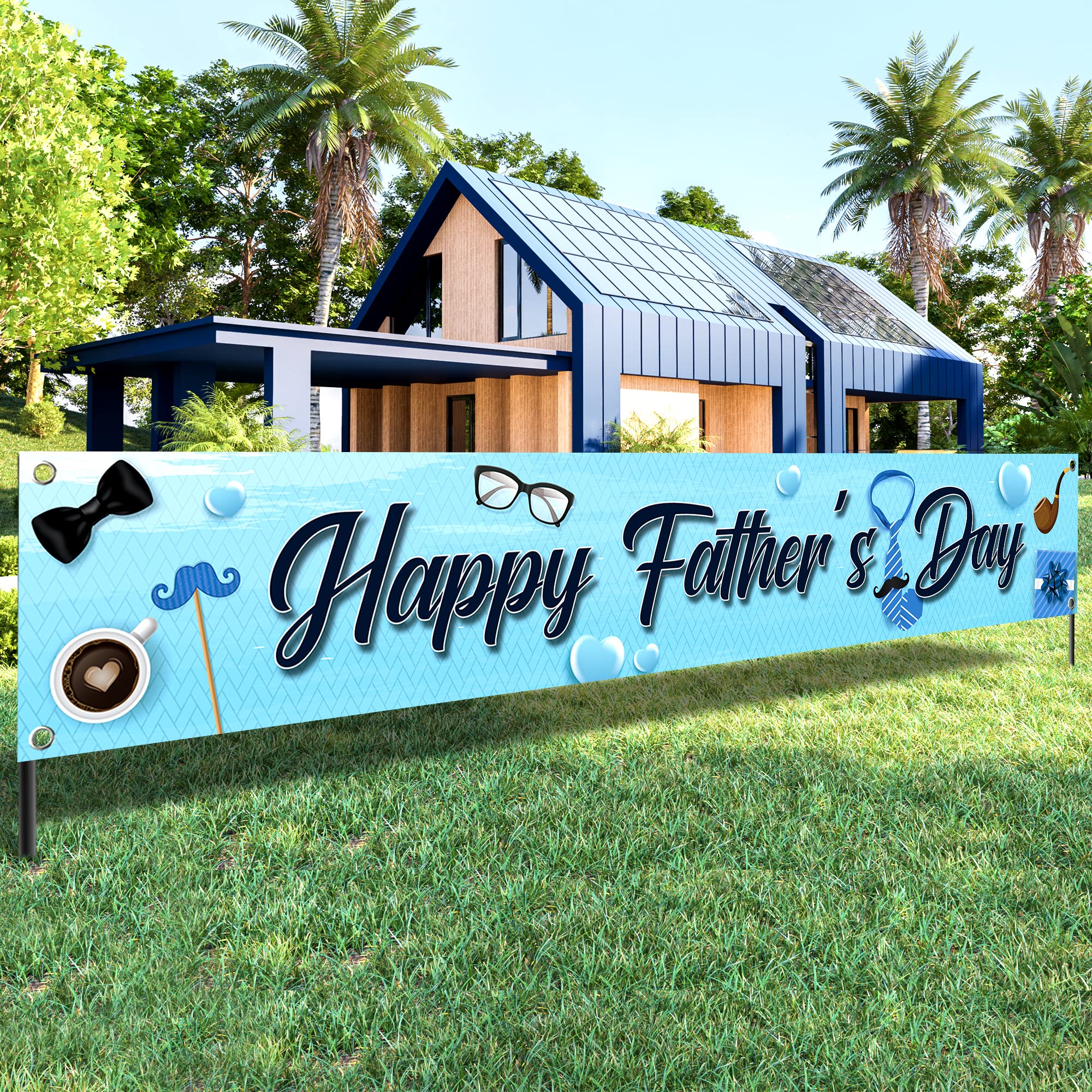 Photo 1 of KatchOn, Happy Fathers Day Banner - XtraLarge, 120x20 Inch | Happy Fathers Day Yard Banner, Happy Fathers Day Decorations for Party | Happy Fathers Day Backdrop, Blue Father's Day Decorations Outside