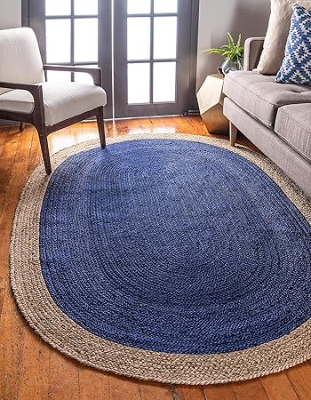 Amazon De Icrafty Teppich Handgefertigt Rund Jute Ca 2 7 X 2 7 M Blau 5 X 8 Blau