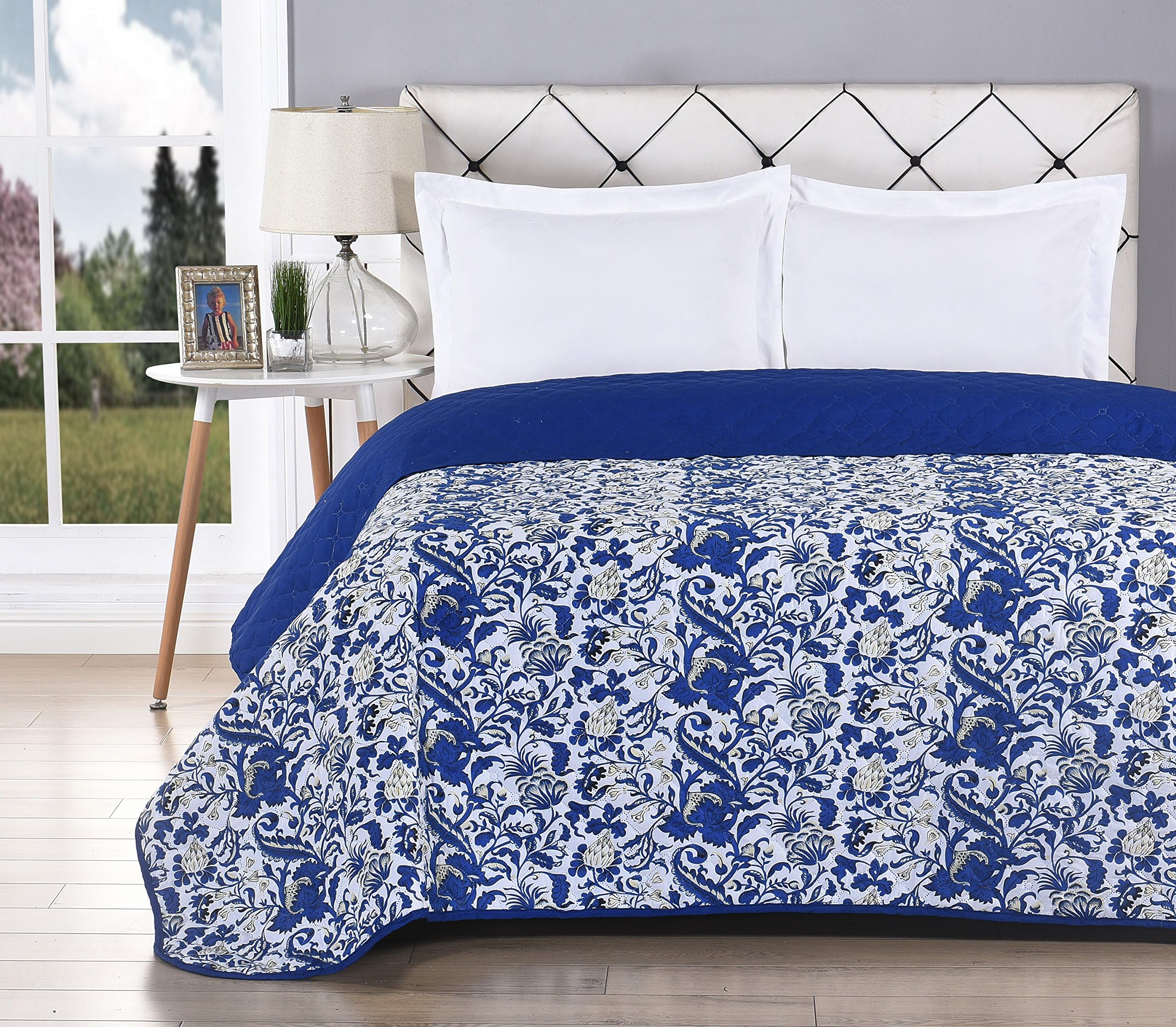 Color E Bedding Softie Reversible Quilt and Pillow Sham, Ultra Soft Washable with Luxury Pinsonic Quilting for all seasons (3 Piece Full/Queen Quilt Set, Royal Blue)