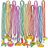 36PCS Cinco de Mayo Party Favors, Fiesta Bead Necklace Decorations, 12 Kinds of Metallic Fiesta Mexican Necklace Party Supplies, Fiesta Cactus Pinata Maracas Accessories for Cinco de Mayo Party Favors