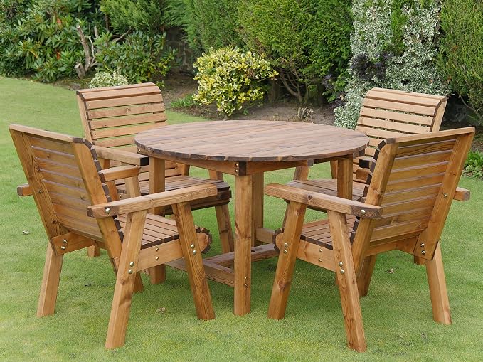 Cheddleton Four Seat Wooden Patio Set Round Table Amazon Co Uk Garden Outdoors