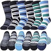 LINEMIN Kids Boys Toddlers Fuzzy Socks with Grips Cute Fun Animal Cozy Fluffy Winter Warm Non Slip Crew Socks 6 Pairs