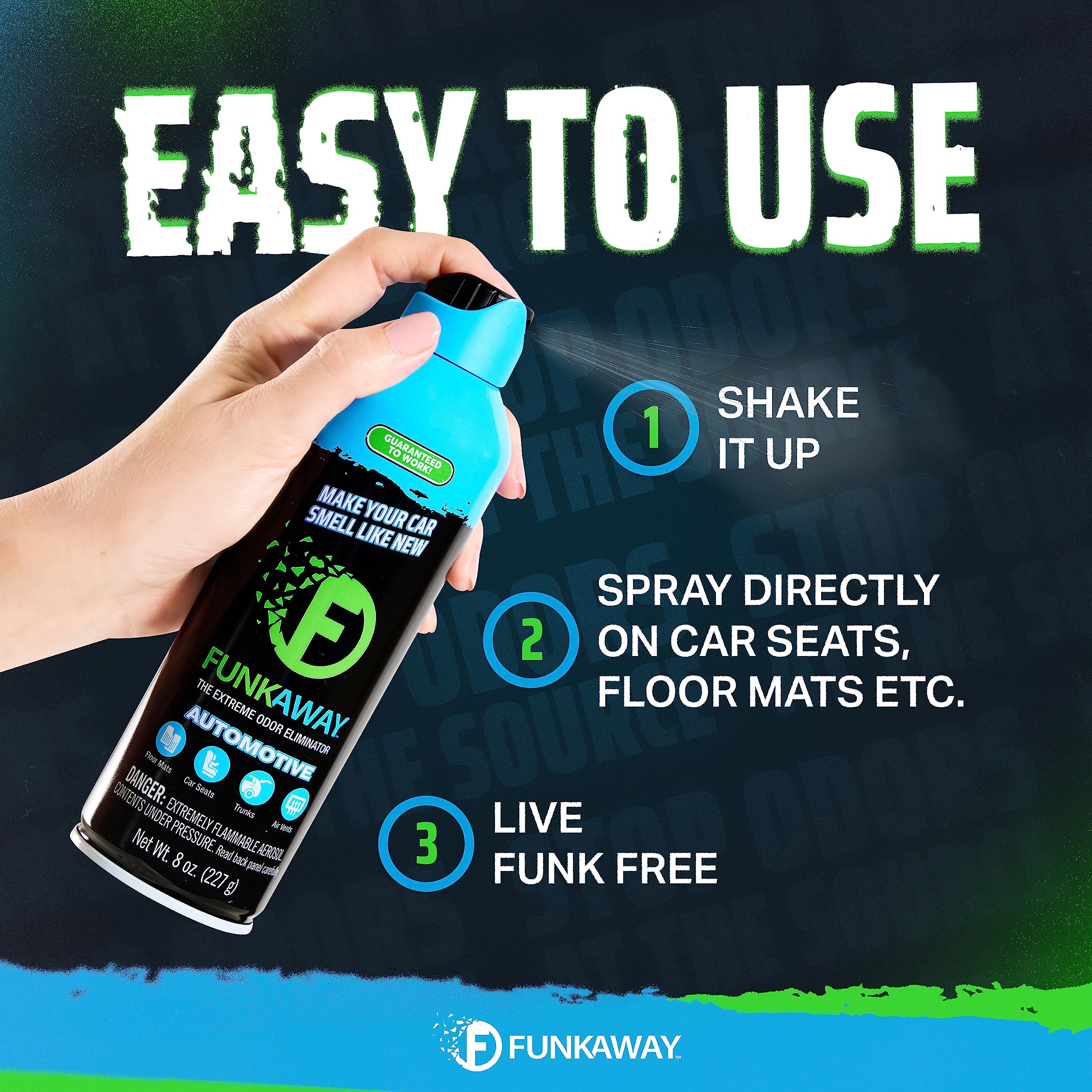 FunkAway Automotive Aerosol Spray, 8 oz., The Extreme Odor Eliminator for Cars, SUVs, Trucks, RVs and Boats, Make Your Car Smell Like New Again