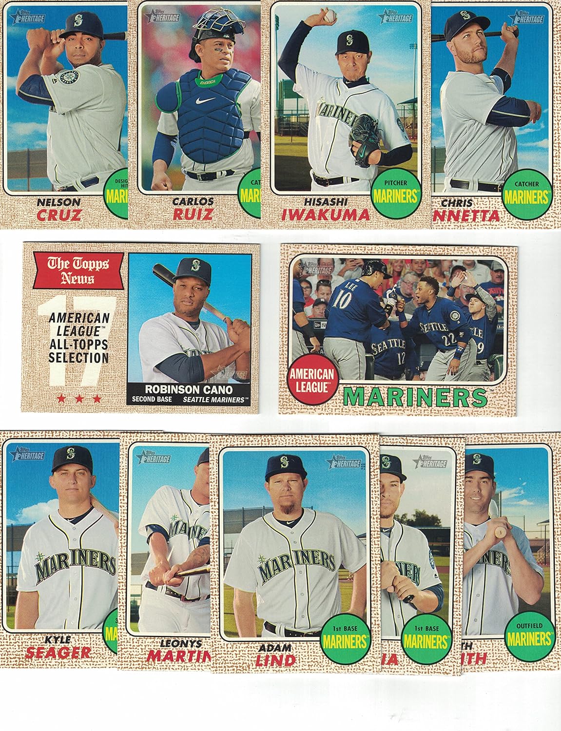 Seattle Mariners / Complete 2017 Topps Heritage Baseball Team Set. FREE