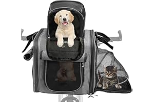 Himiway Foldable Dog Bike Basket Expandable Dog Basket for Bike Reflective Dog Bike Carrier Padded Shoulder Strap Pet Carrier Backpack with 4 Open Doors 4 Mesh Windows for 18Lbs Small Medium Dogs/Cats