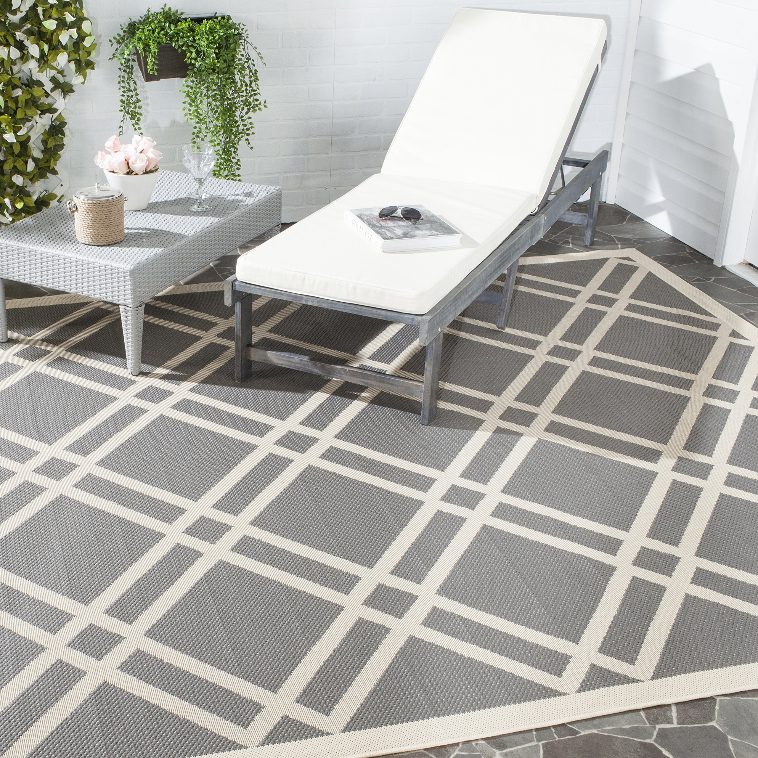 Safavieh Trellis Indoor/Outdoor Woven Rectangle Area Rug, Courtyard Collection, CY6923, in Anthracite / Beige, 79 X 152 cm for Garden, Patio or Any Outdoor Space