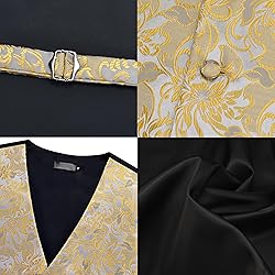 GUSLESON Gold Vest Floral Suit Vest Tie and Bow Tie